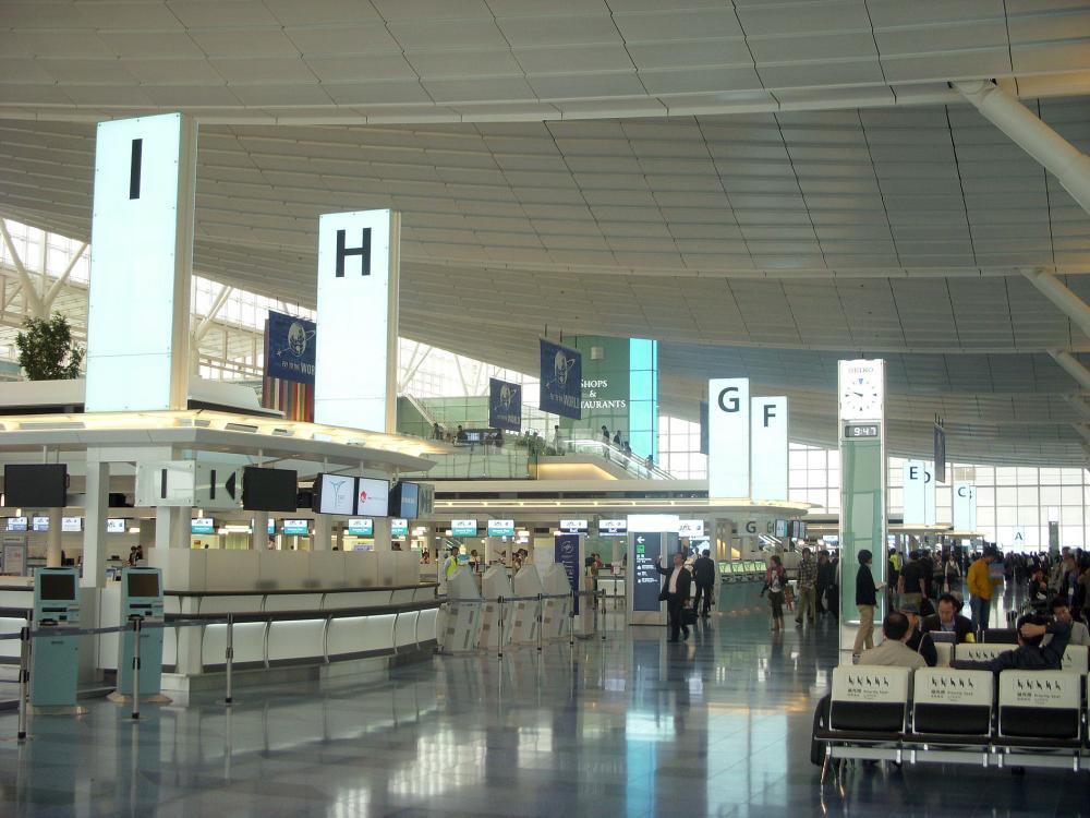 Big tower signs at the departure lobby on the third floor under the big roof